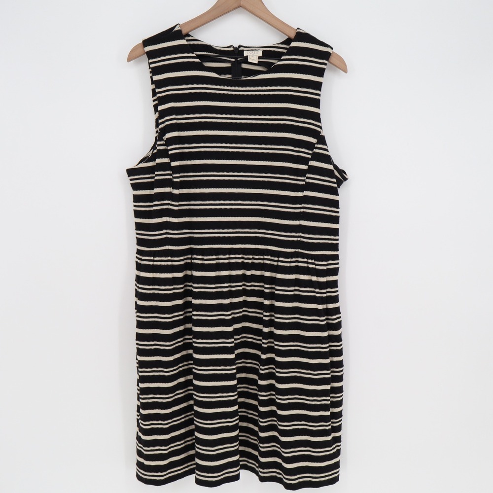 J.Crew Dress Womens XL Black Striped Sleeveless Fit & Flare Excellent